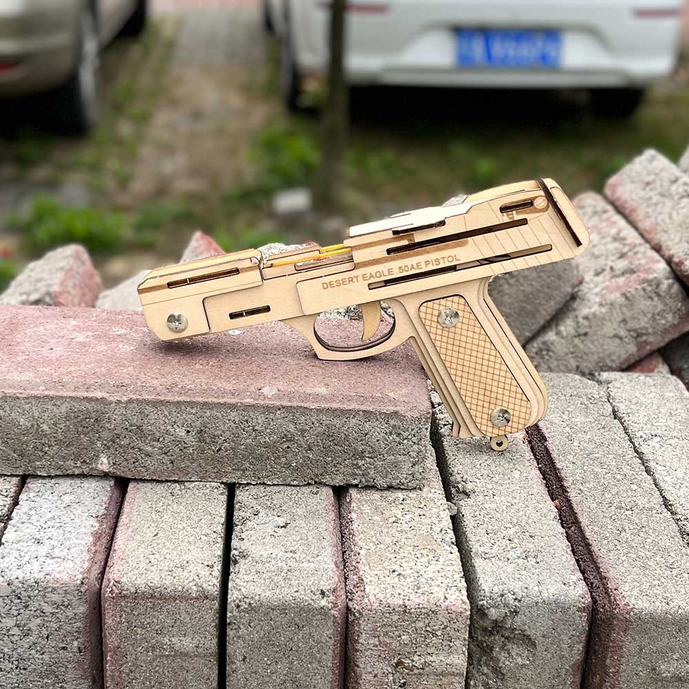 Solid Wooden Rubber Band Pistol With Functional Clip