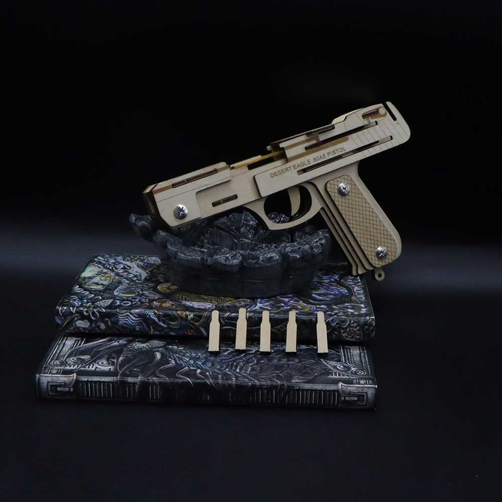 Assembled Wooden Rubber Band Gun Pistol Model Kit With Wooden bullets