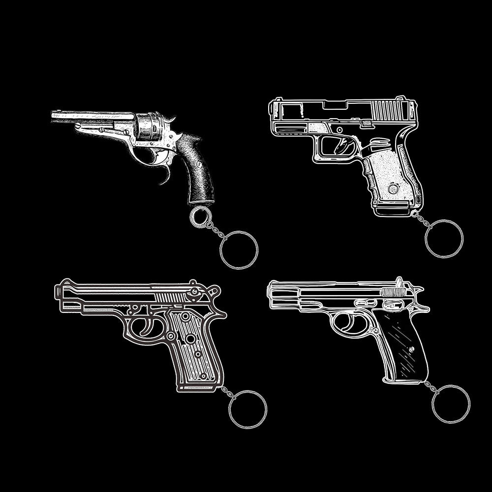 12 In 1 Metal World Famous Pistol Revolver Gun Keychain