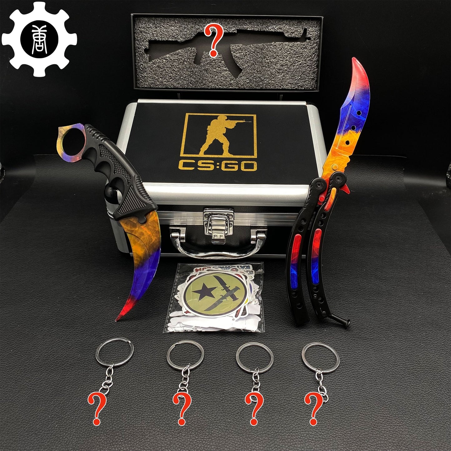 Marble Fade Balisong Karambit Stickers Keychains Mini AK Gift Case