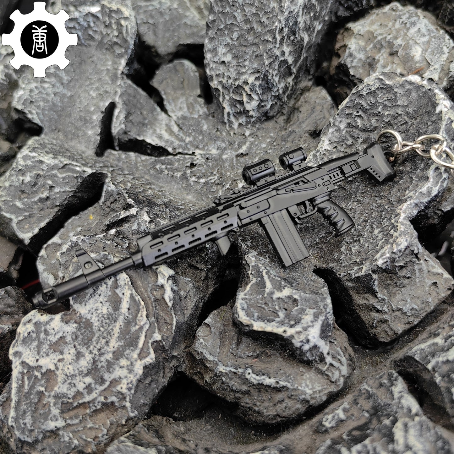 Metal AK308 Mini Gun Model Keychain Backpack Pendant