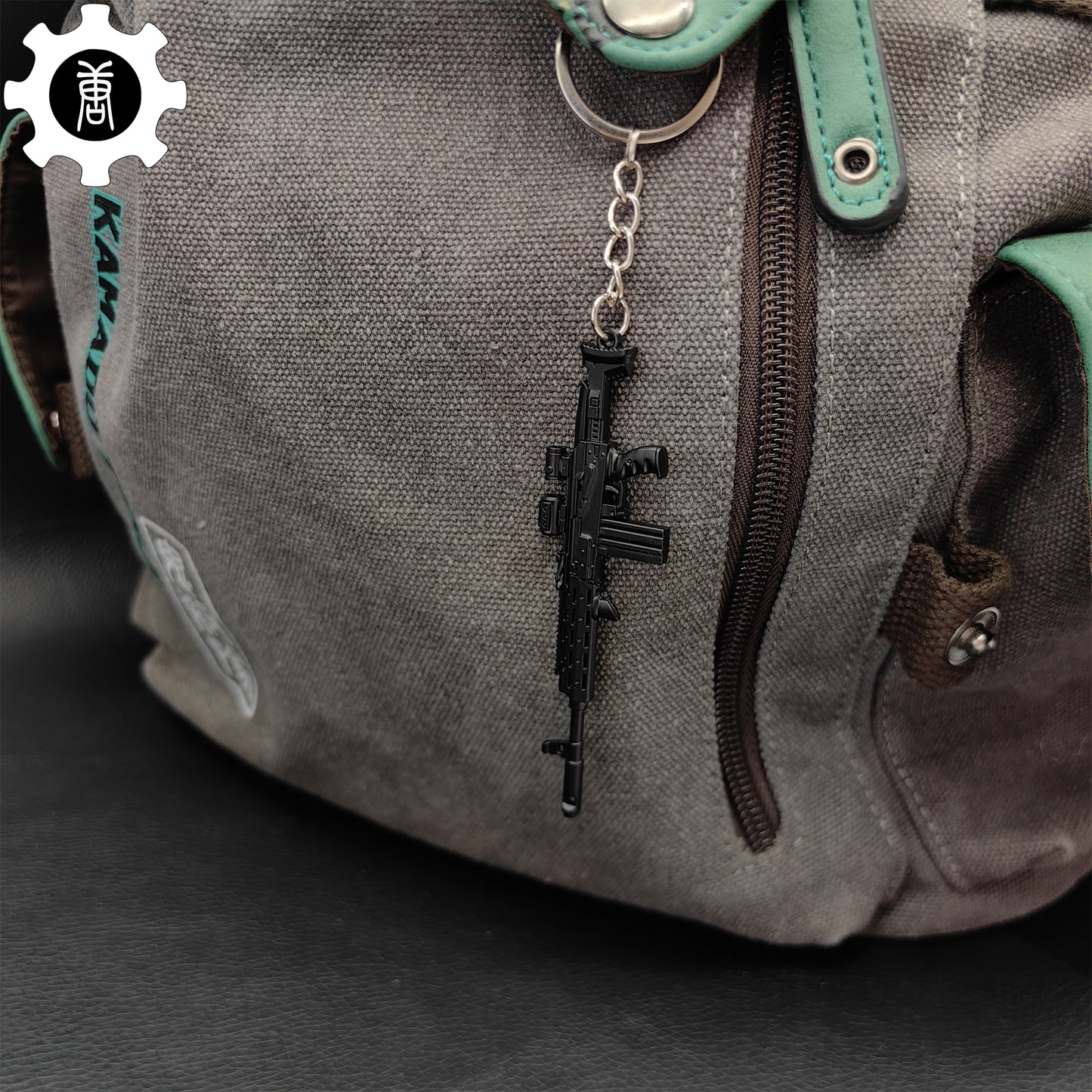 Metal AK308 Mini Gun Model Keychain Backpack Pendant