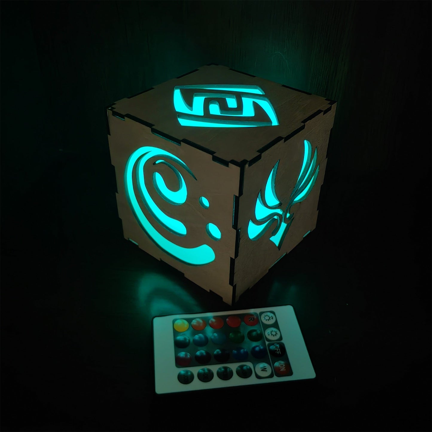 Anemo Pattern Hydro Water Element Tapestry Wooden Cube Light Desk Decor