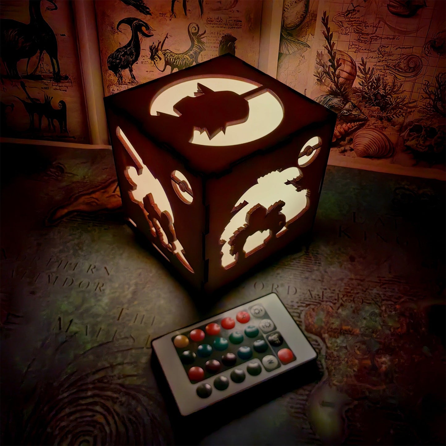 Anime Cute Pet Inspired Wood Cube Light Desk Decor