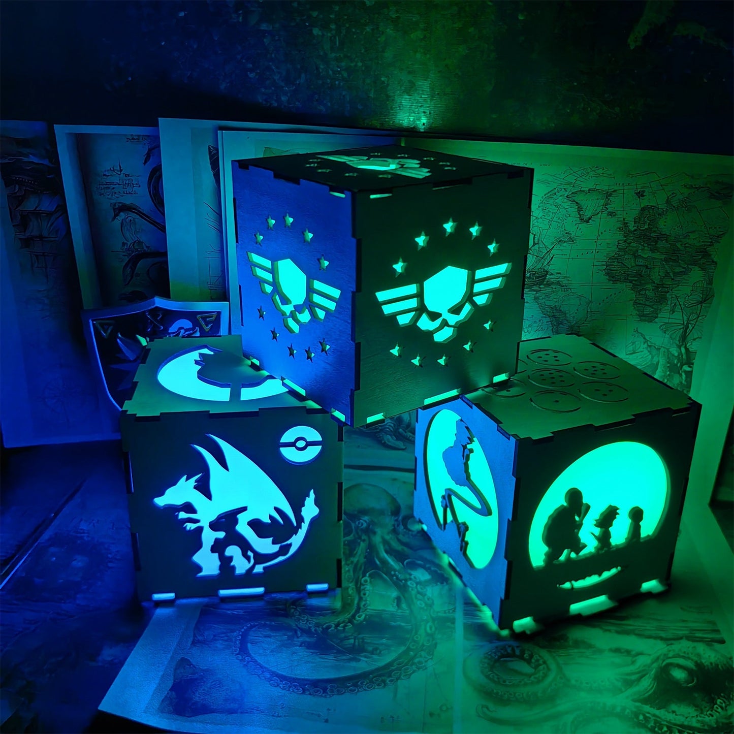 Anime Cute Pet Inspired Wood Cube Light Desk Decor