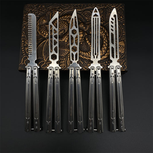 Stainless Steel Sword Comb Head Blunt Blade Balisong Butterfly Knife Trainer