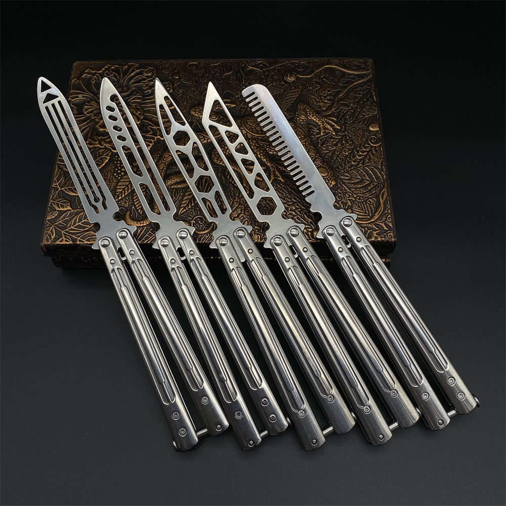 Stainless Steel Sword Comb Head Blunt Blade Balisong Butterfly Knife Trainer