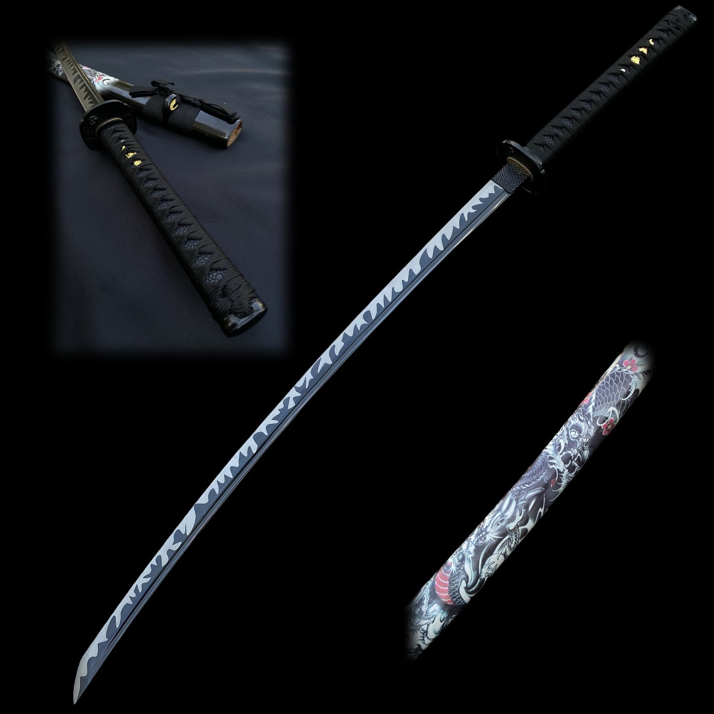 Japanese Katana Life-size Black Dragon's Fang Katana Replica