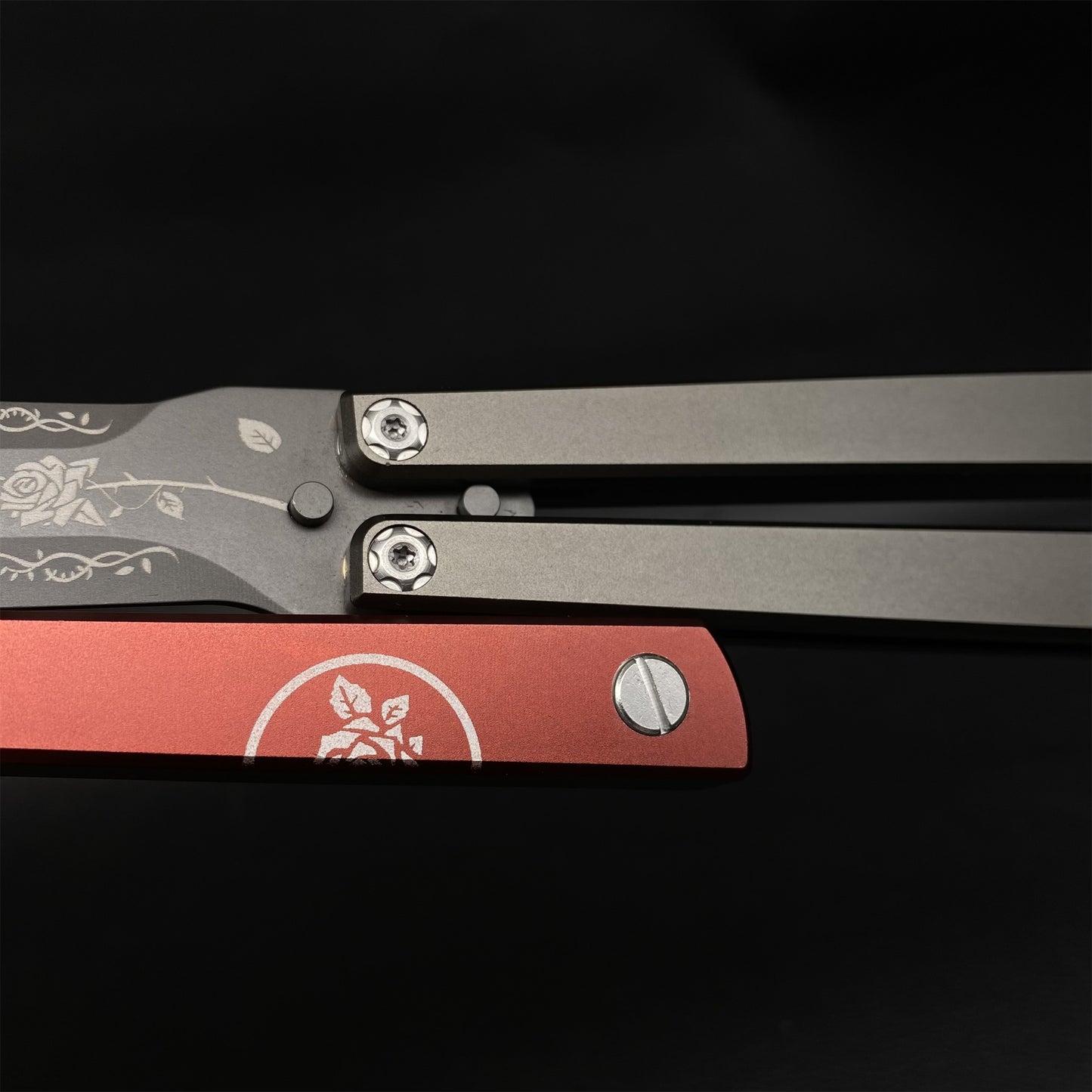 High-End TF2 Black Rose Butterfly Knife Trainer CNC Aluminum Alloy Handle Balisong Trainer