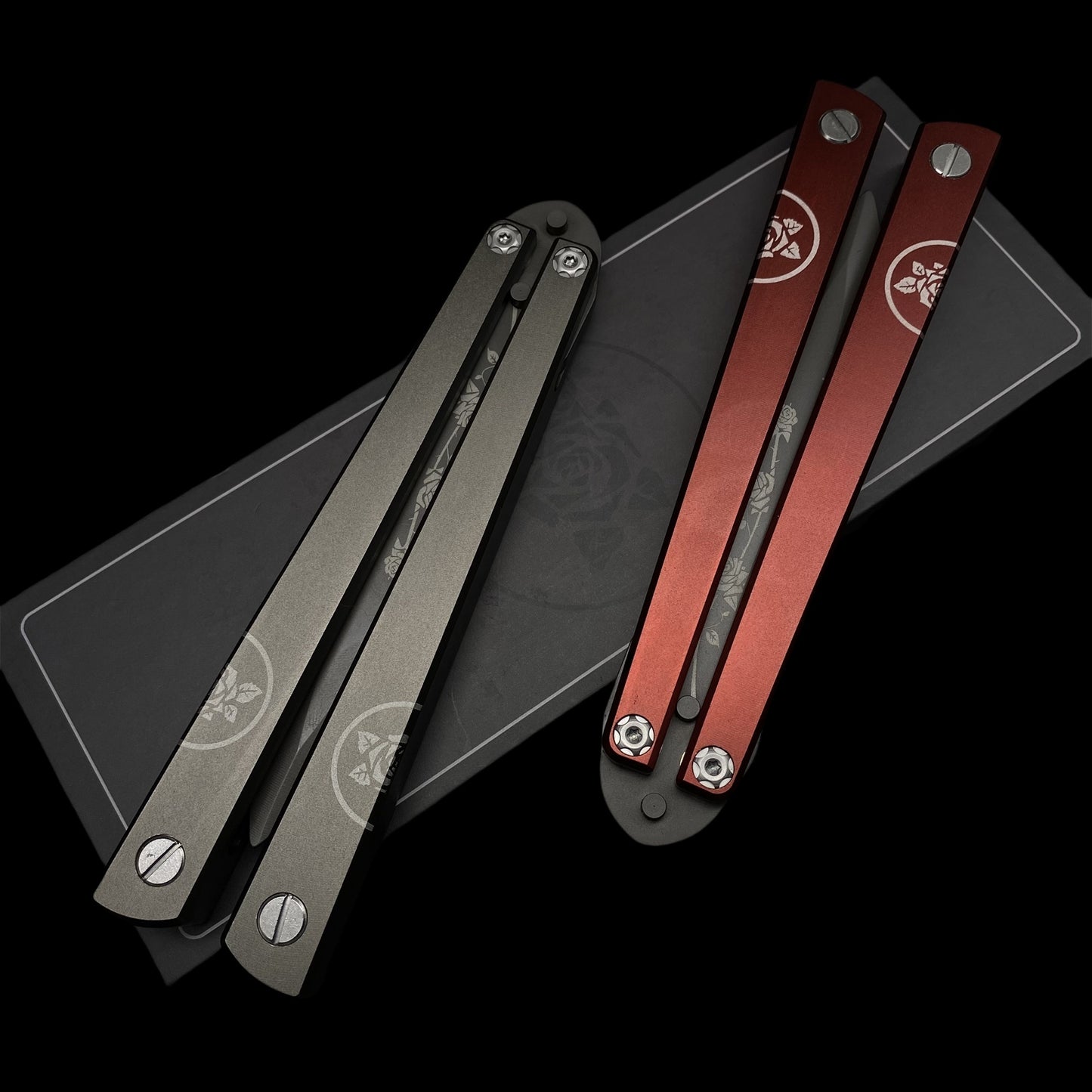 High-End TF2 Black Rose Butterfly Knife Trainer CNC Aluminum Alloy Handle Balisong Trainer