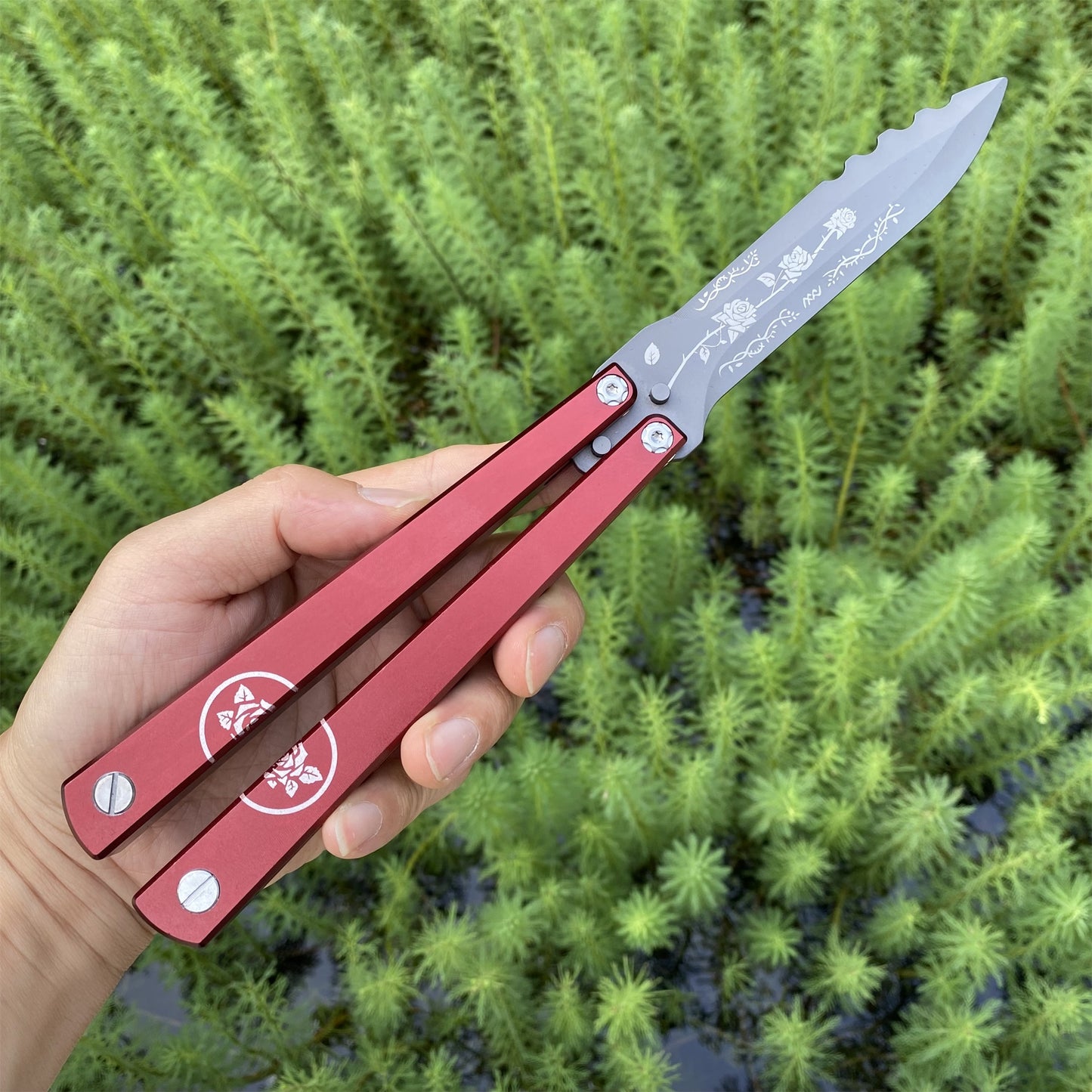 High-End TF2 Black Rose Butterfly Knife Trainer CNC Aluminum Alloy Handle Balisong Trainer