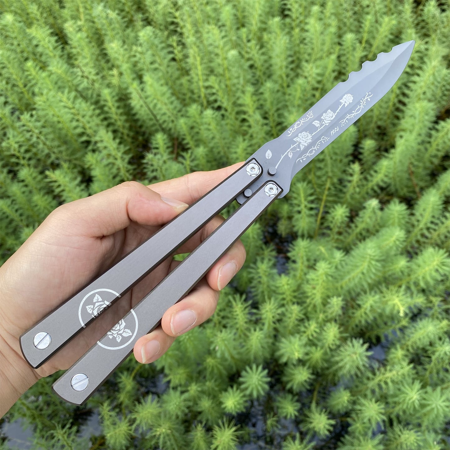 High-End TF2 Black Rose Butterfly Knife Trainer CNC Aluminum Alloy Handle Balisong Trainer