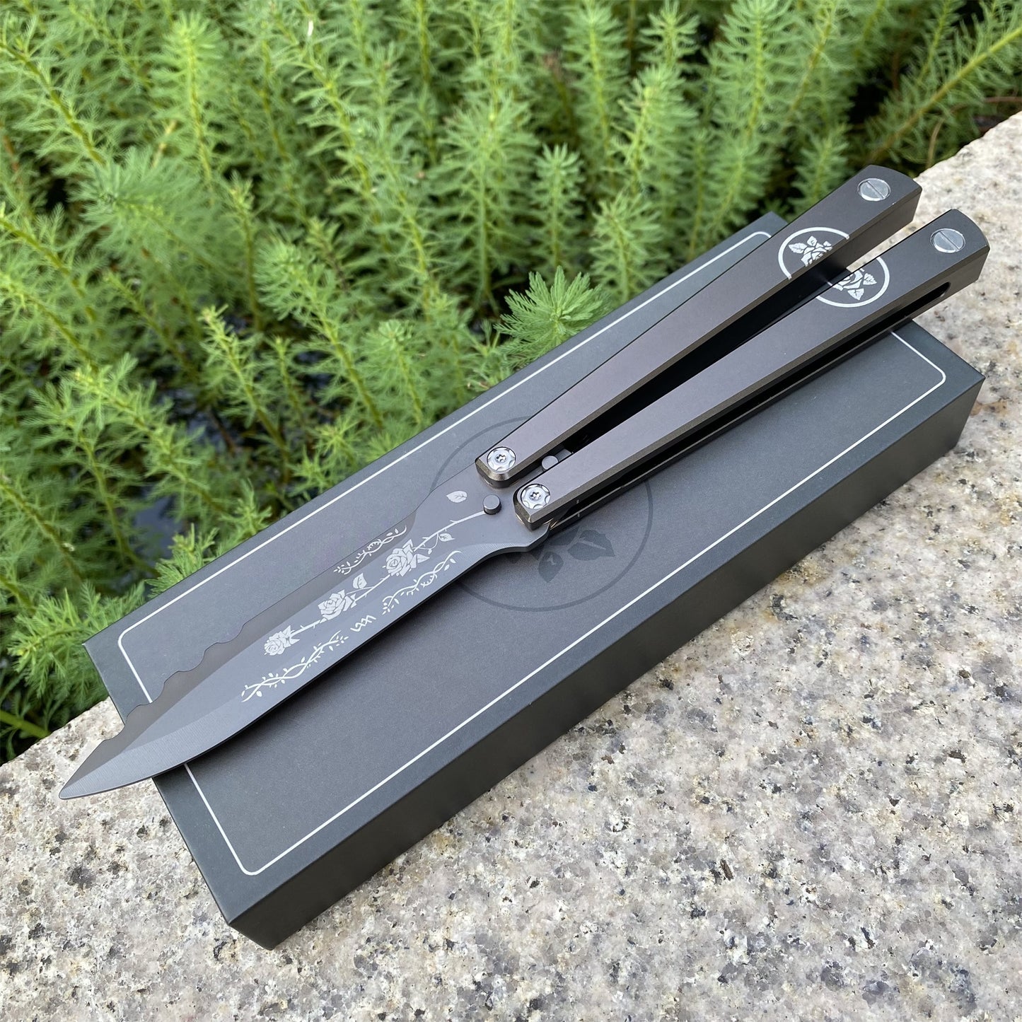 High-End TF2 Black Rose Butterfly Knife Trainer CNC Aluminum Alloy Handle Balisong Trainer