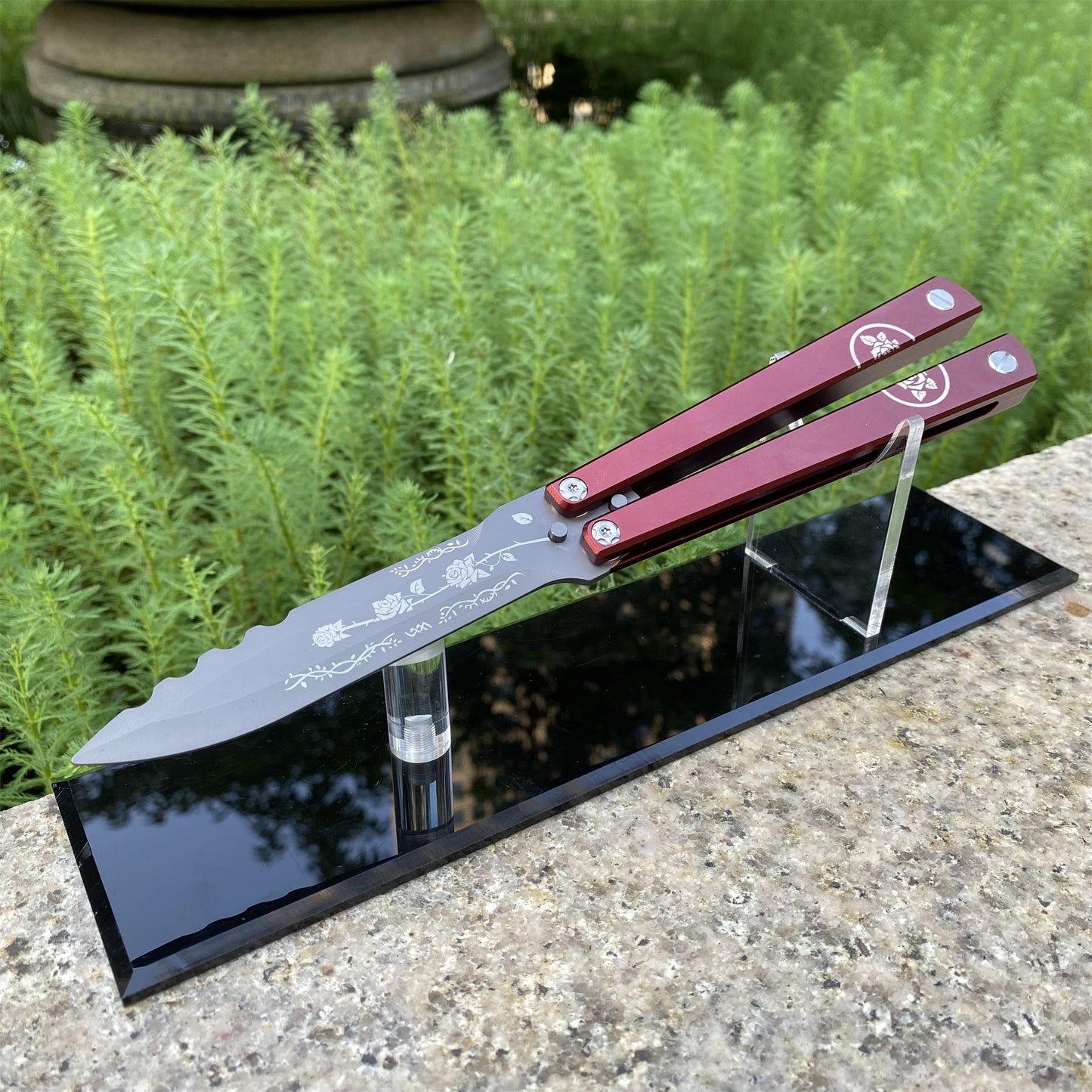 High-End TF2 Black Rose Butterfly Knife Trainer CNC Aluminum Alloy Handle Balisong Trainer