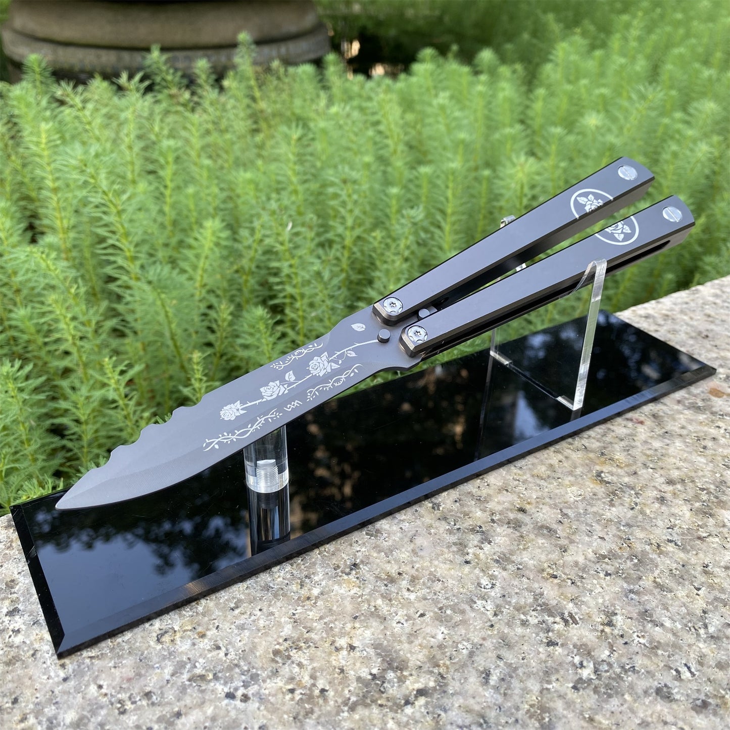 High-End TF2 Black Rose Butterfly Knife Trainer CNC Aluminum Alloy Handle Balisong Trainer