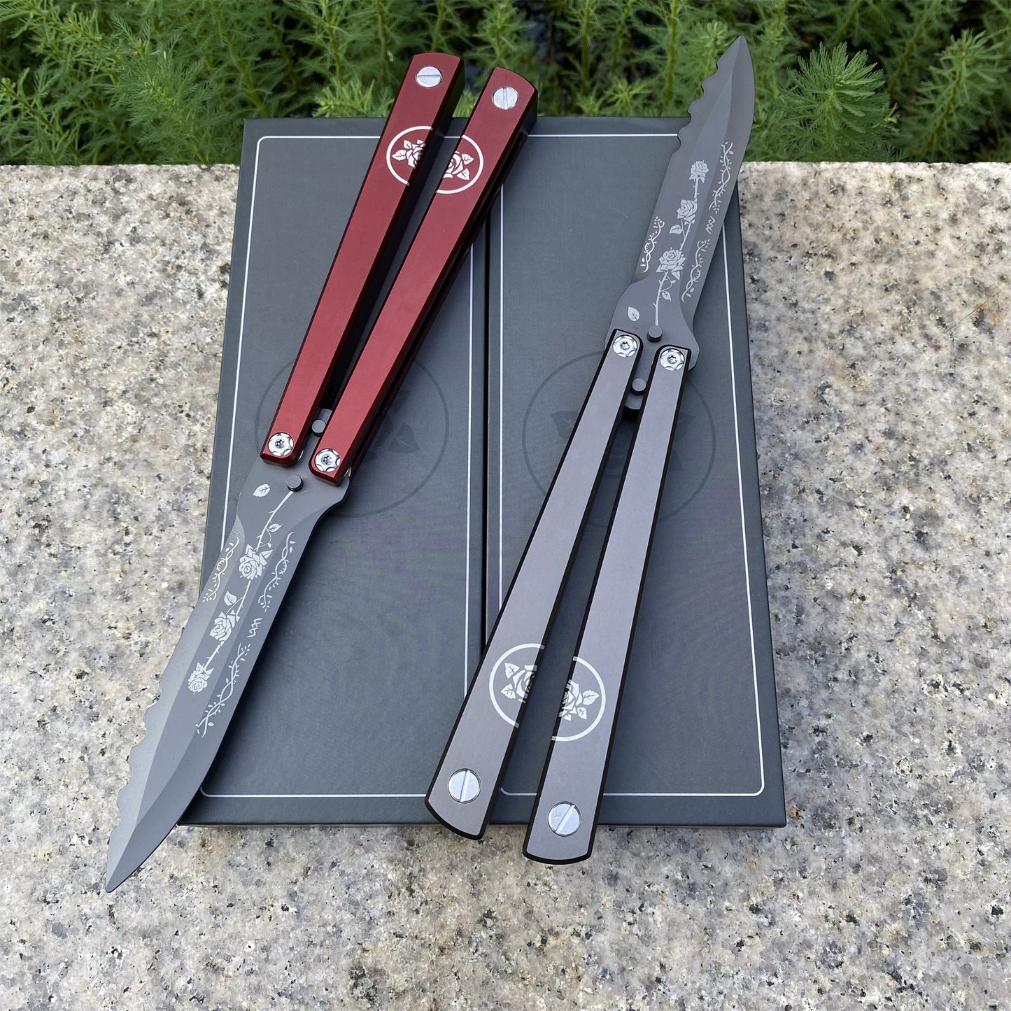 High-End TF2 Black Rose Butterfly Knife Trainer CNC Aluminum Alloy Handle Balisong Trainer