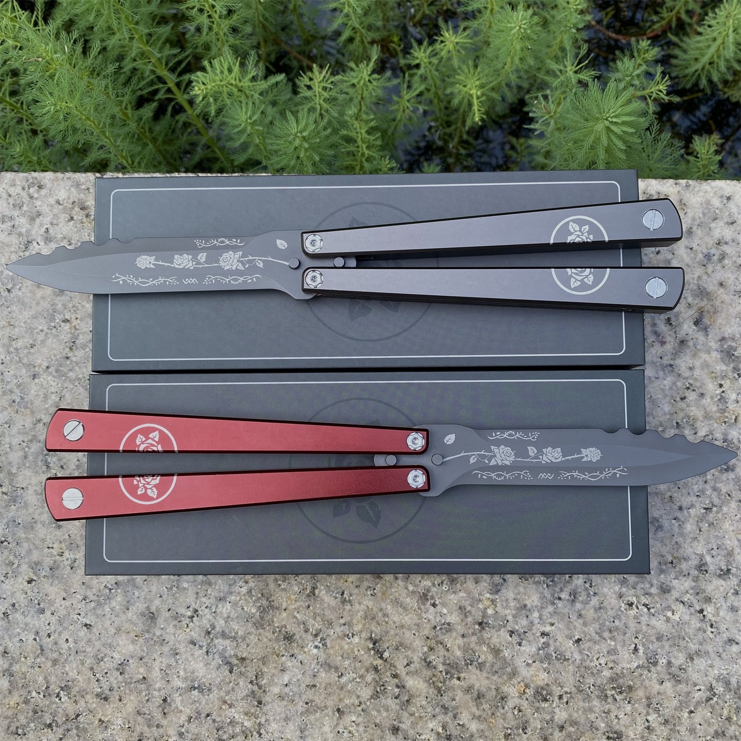 High-End TF2 Black Rose Butterfly Knife Trainer CNC Aluminum Alloy Handle Balisong Trainer