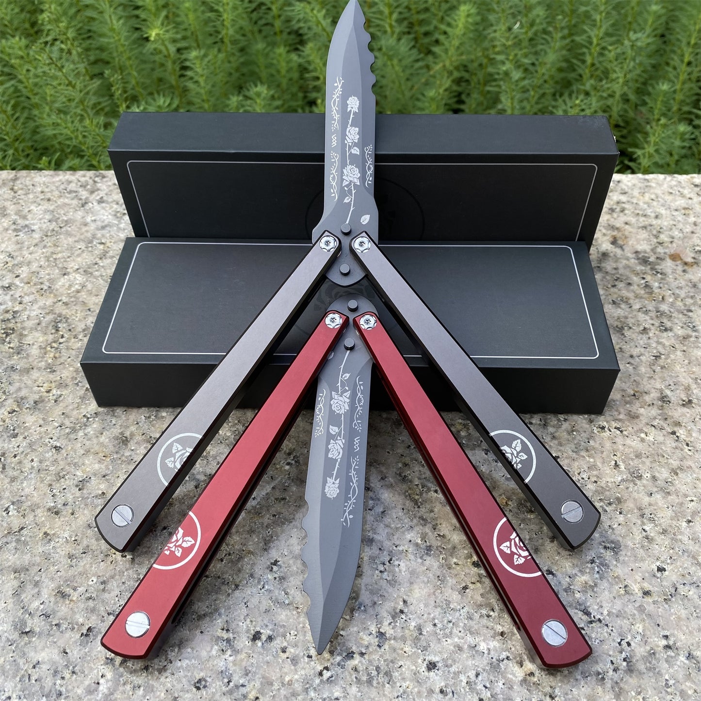 High-End TF2 Black Rose Butterfly Knife Trainer CNC Aluminum Alloy Handle Balisong Trainer