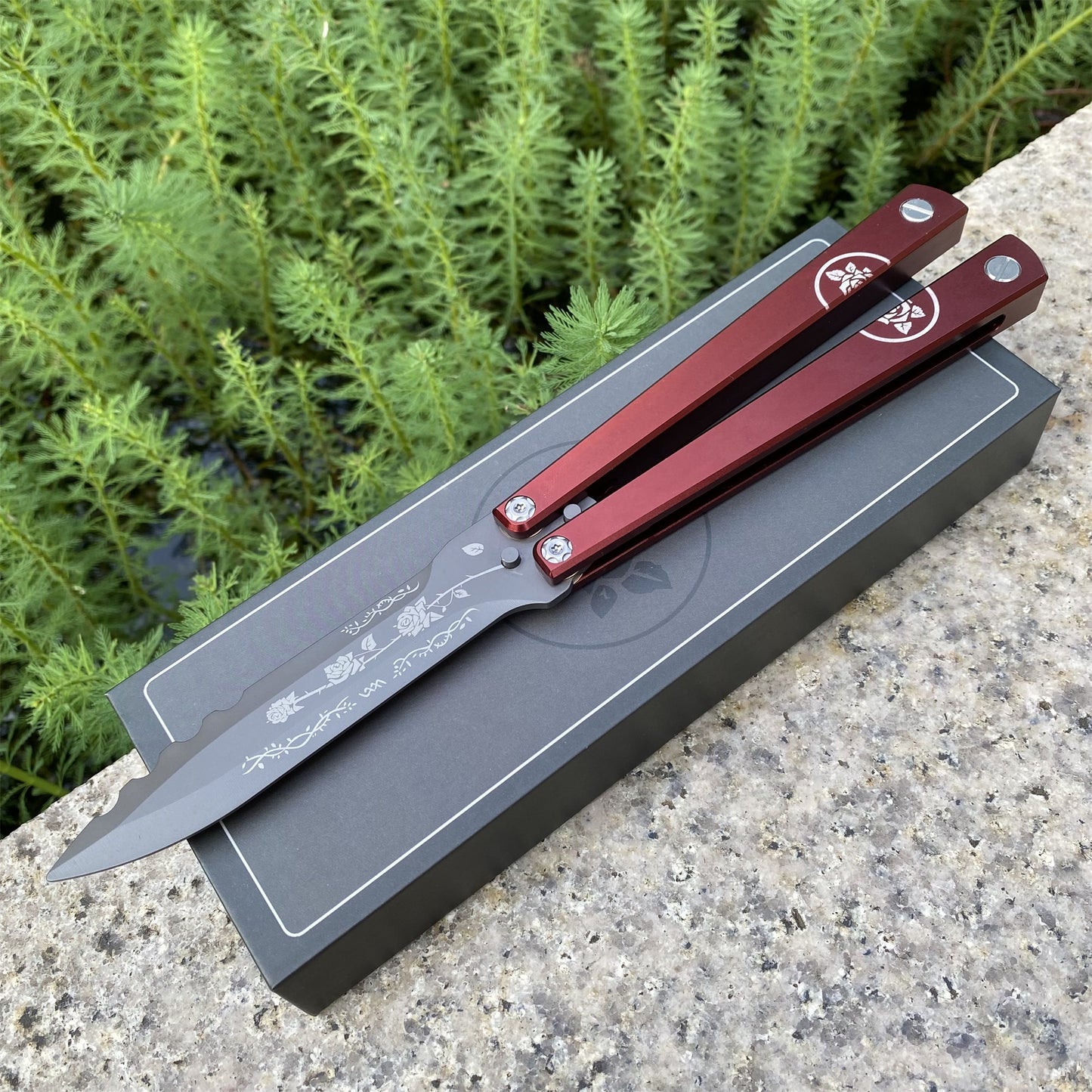 High-End TF2 Black Rose Butterfly Knife Trainer CNC Aluminum Alloy Handle Balisong Trainer