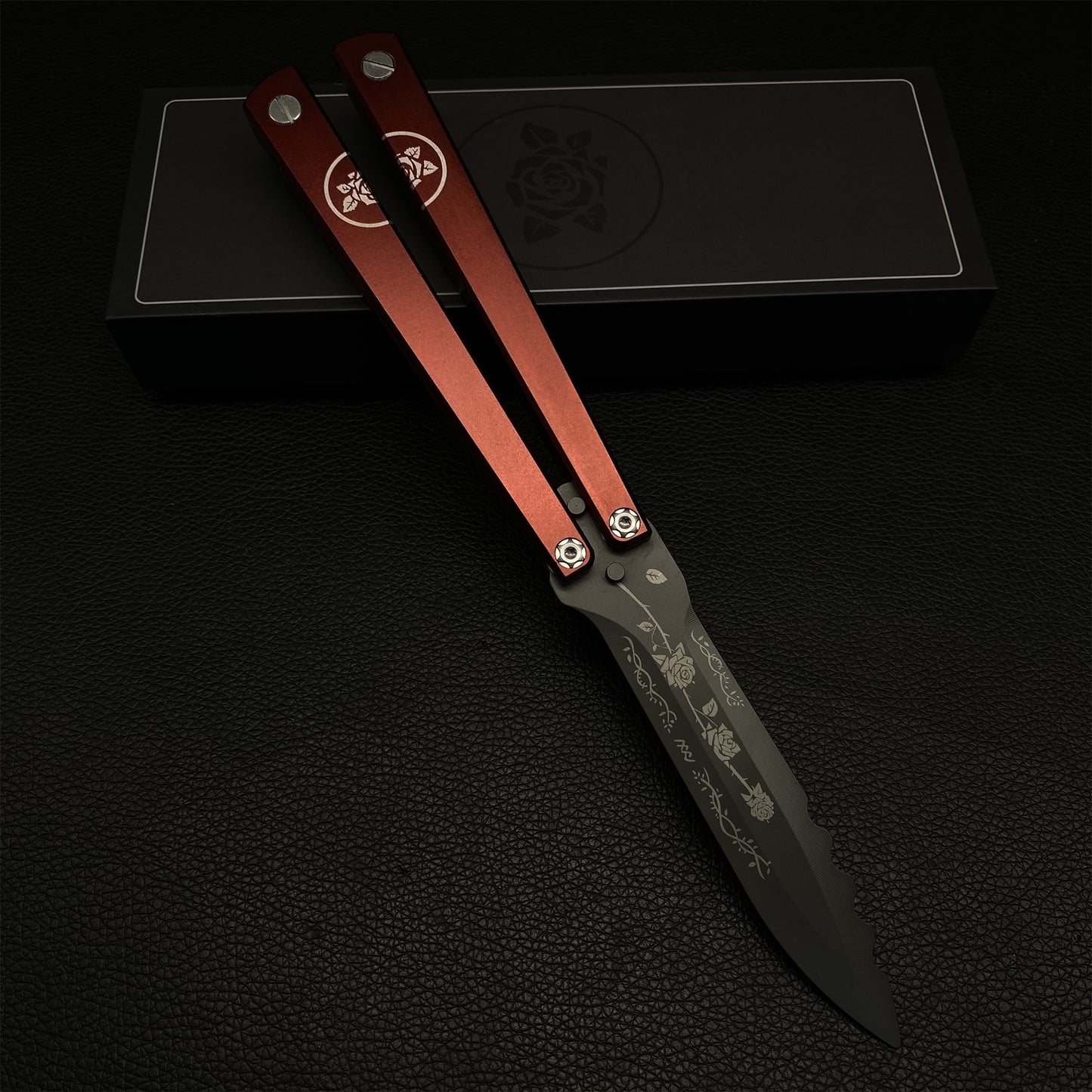 High-End TF2 Black Rose Butterfly Knife Trainer CNC Aluminum Alloy Handle Balisong Trainer