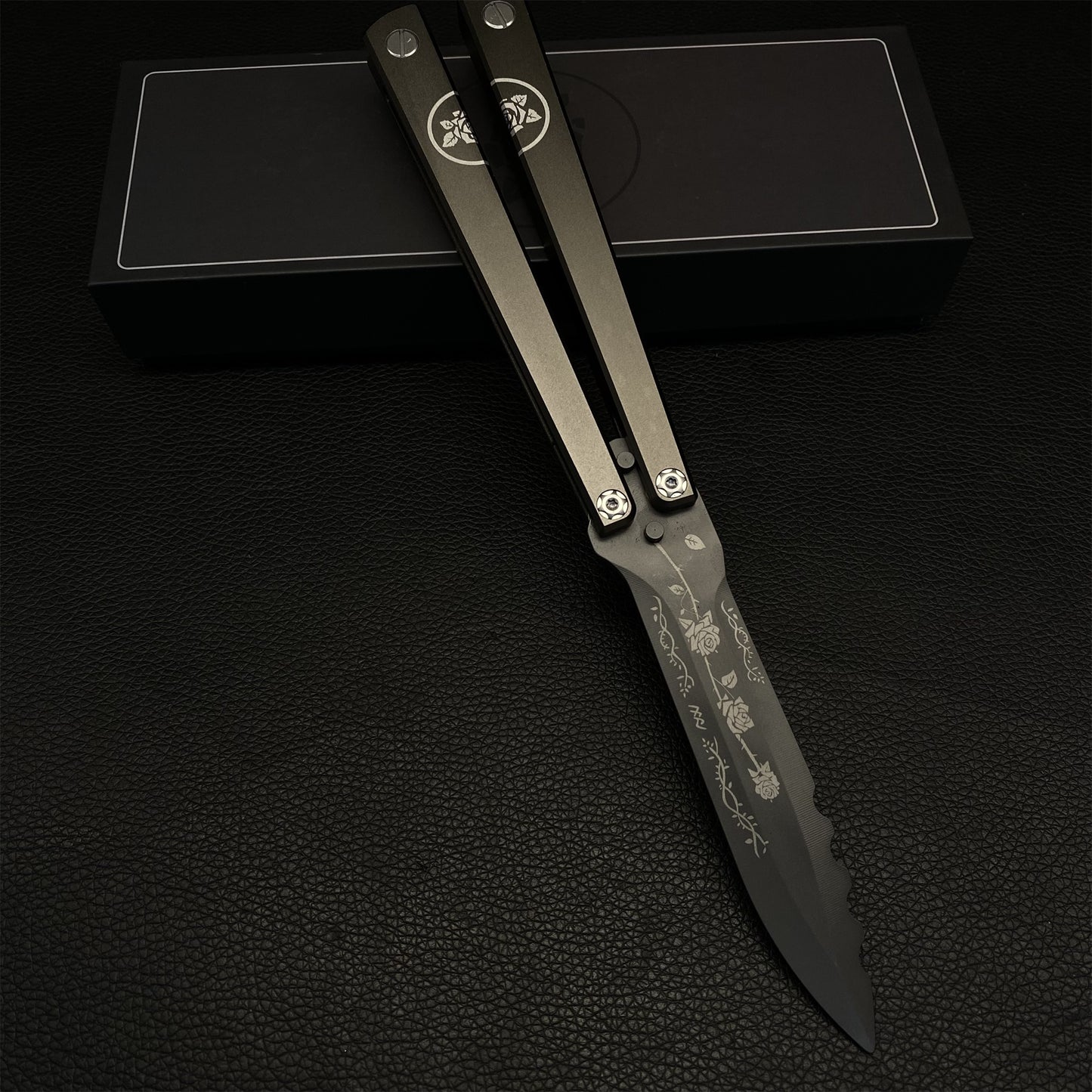 High-End TF2 Black Rose Butterfly Knife Trainer CNC Aluminum Alloy Handle Balisong Trainer