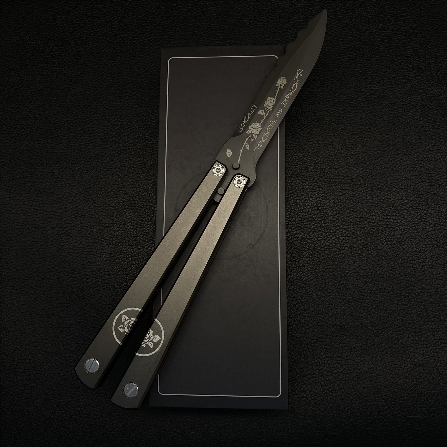 High-End TF2 Black Rose Butterfly Knife Trainer CNC Aluminum Alloy Handle Balisong Trainer