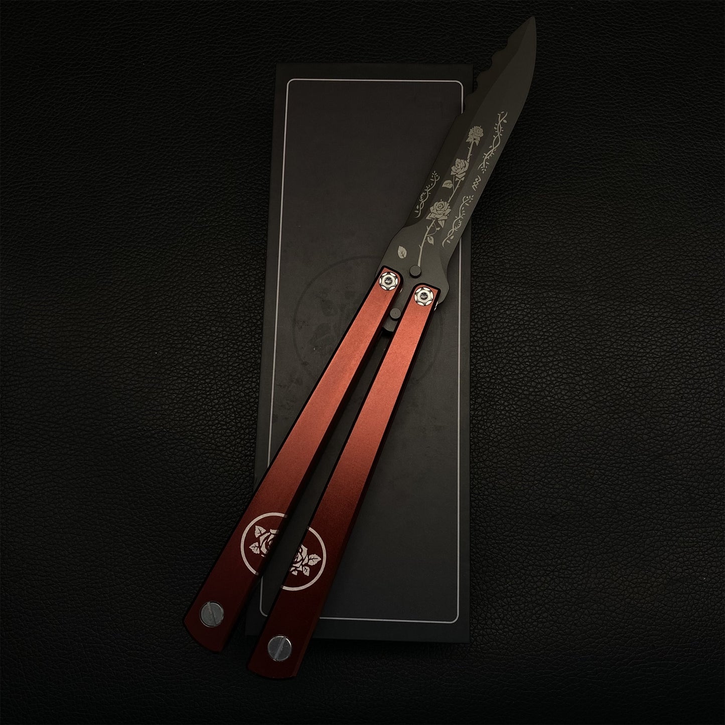 High-End TF2 Black Rose Butterfly Knife Trainer CNC Aluminum Alloy Handle Balisong Trainer