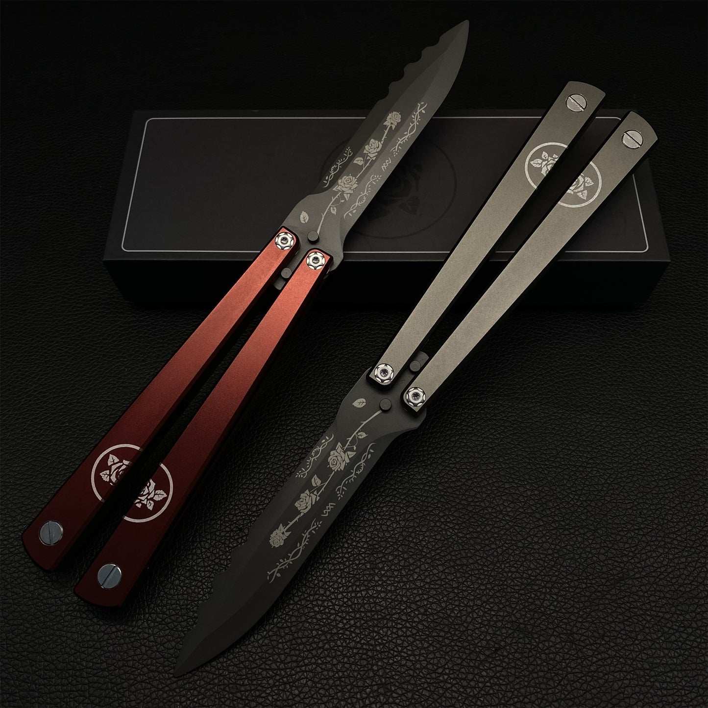 High-End TF2 Black Rose Butterfly Knife Trainer CNC Aluminum Alloy Handle Balisong Trainer