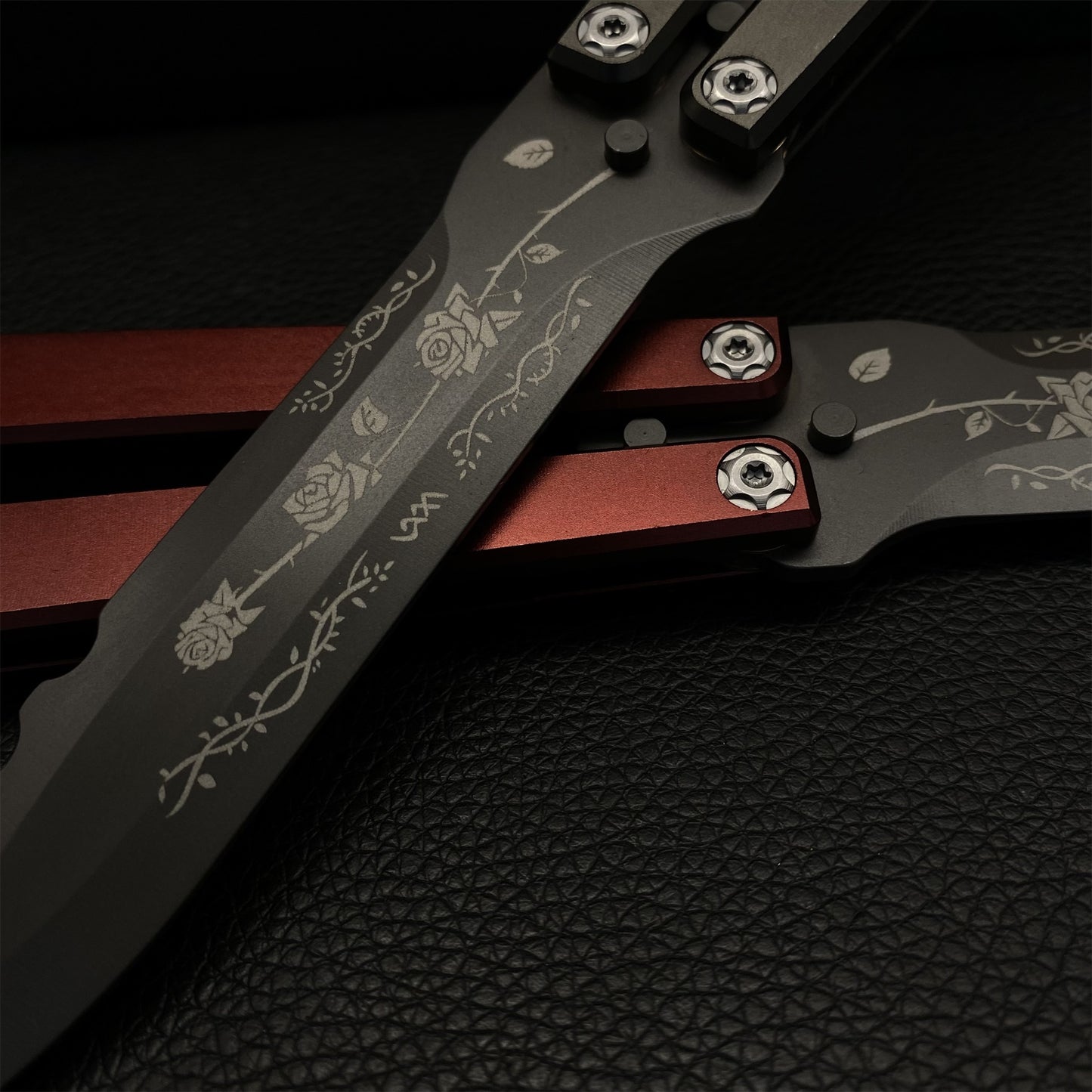 High-End TF2 Black Rose Butterfly Knife Trainer CNC Aluminum Alloy Handle Balisong Trainer