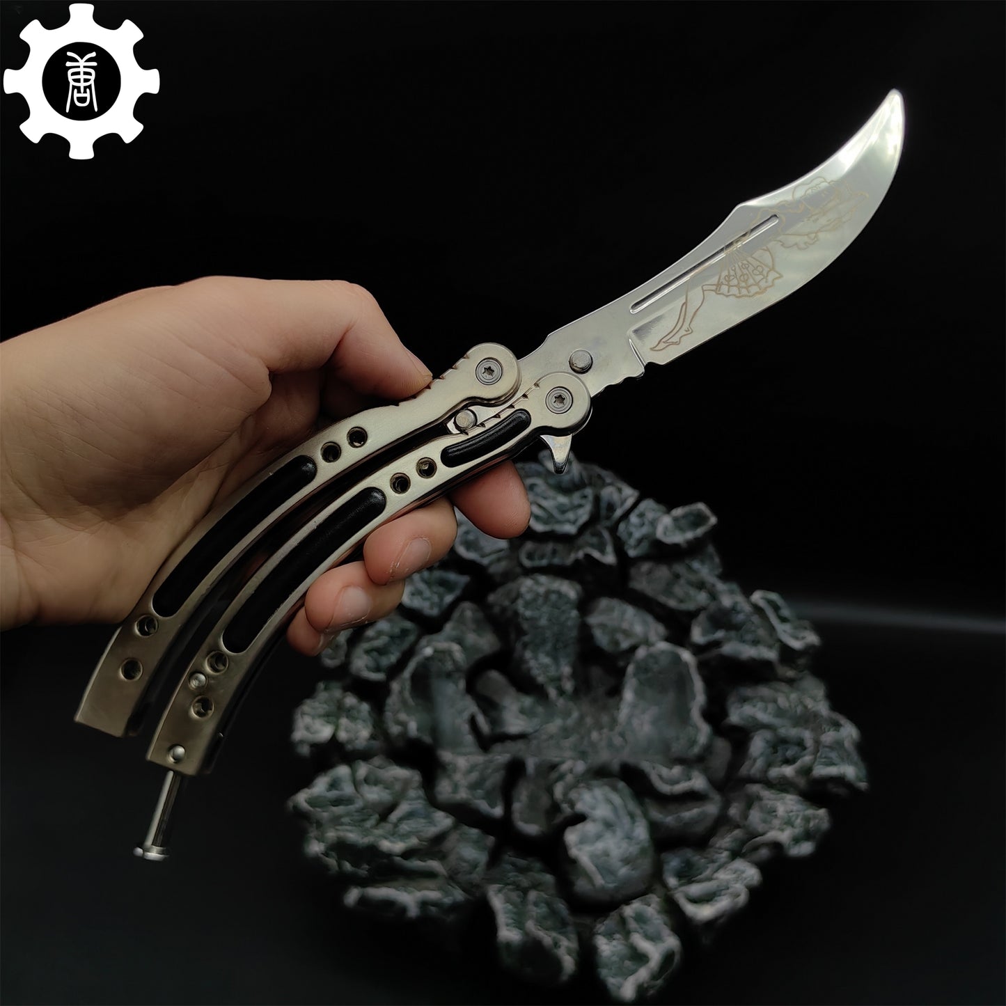 Brown Chrome Butterfly Knife Game Metal Balisong