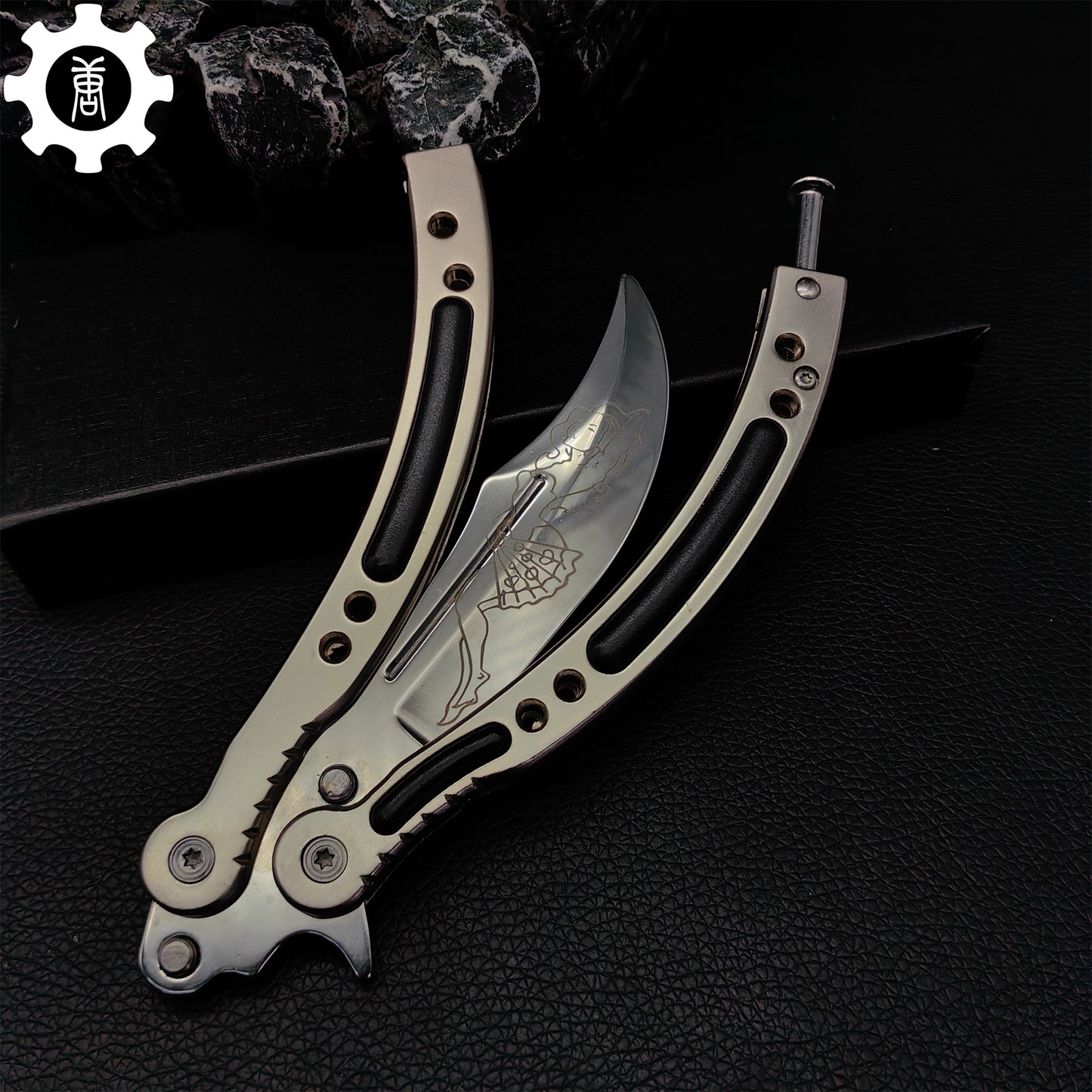 Brown Chrome Butterfly Knife Game Metal Balisong