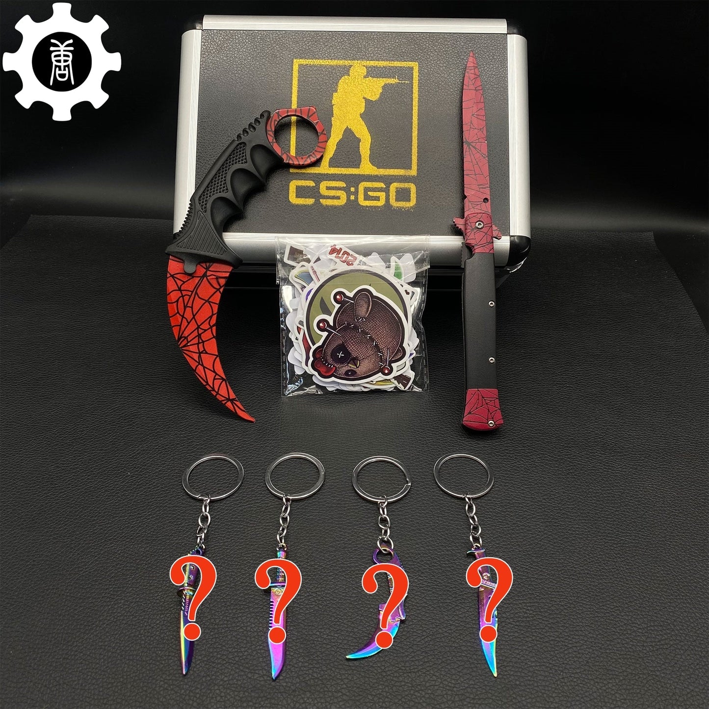 Crimson Web Skin Stiletto Knife Karambit Stickers Keychains Random AK Gift Box
