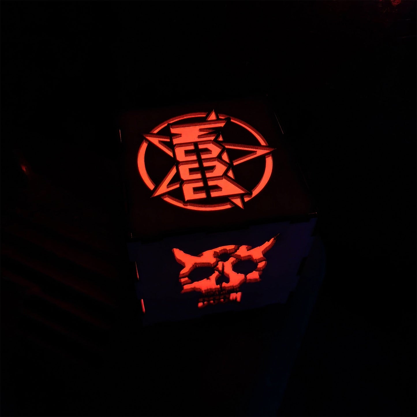 Doomguy Helmet Satan Pattern Wood Cube Light Desk Decor