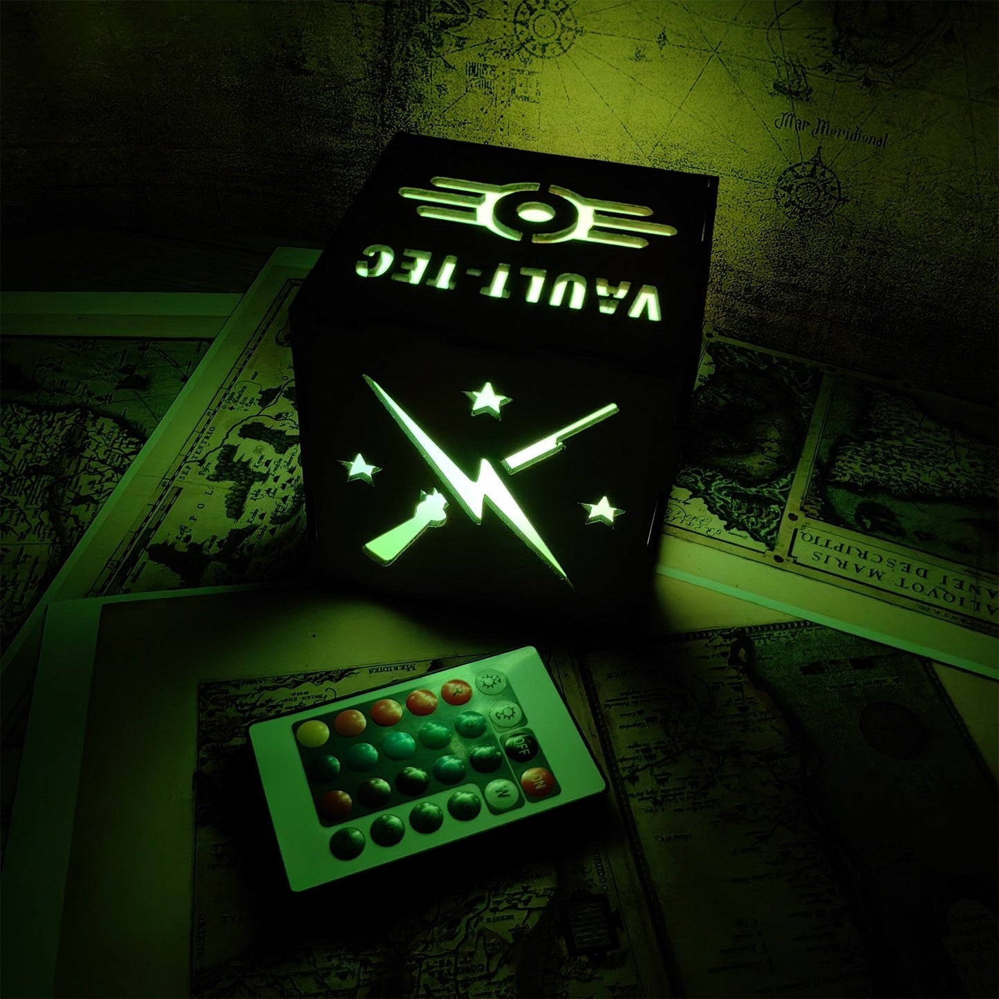Brotherhood Of Steel Wood Cube Light Desk Decor