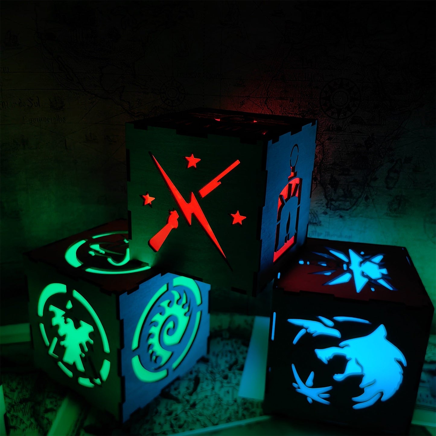 Brotherhood Of Steel Wood Cube Light Desk Decor