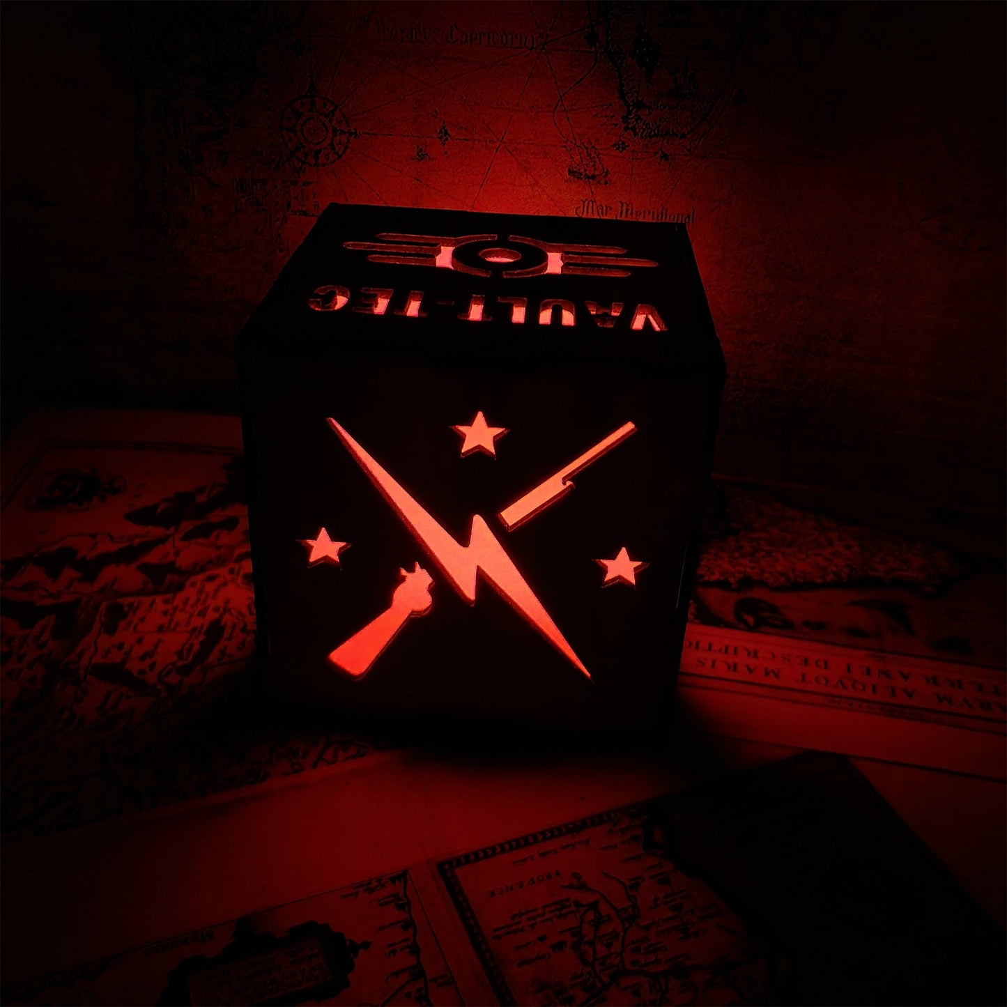 Brotherhood Of Steel Wood Cube Light Desk Decor