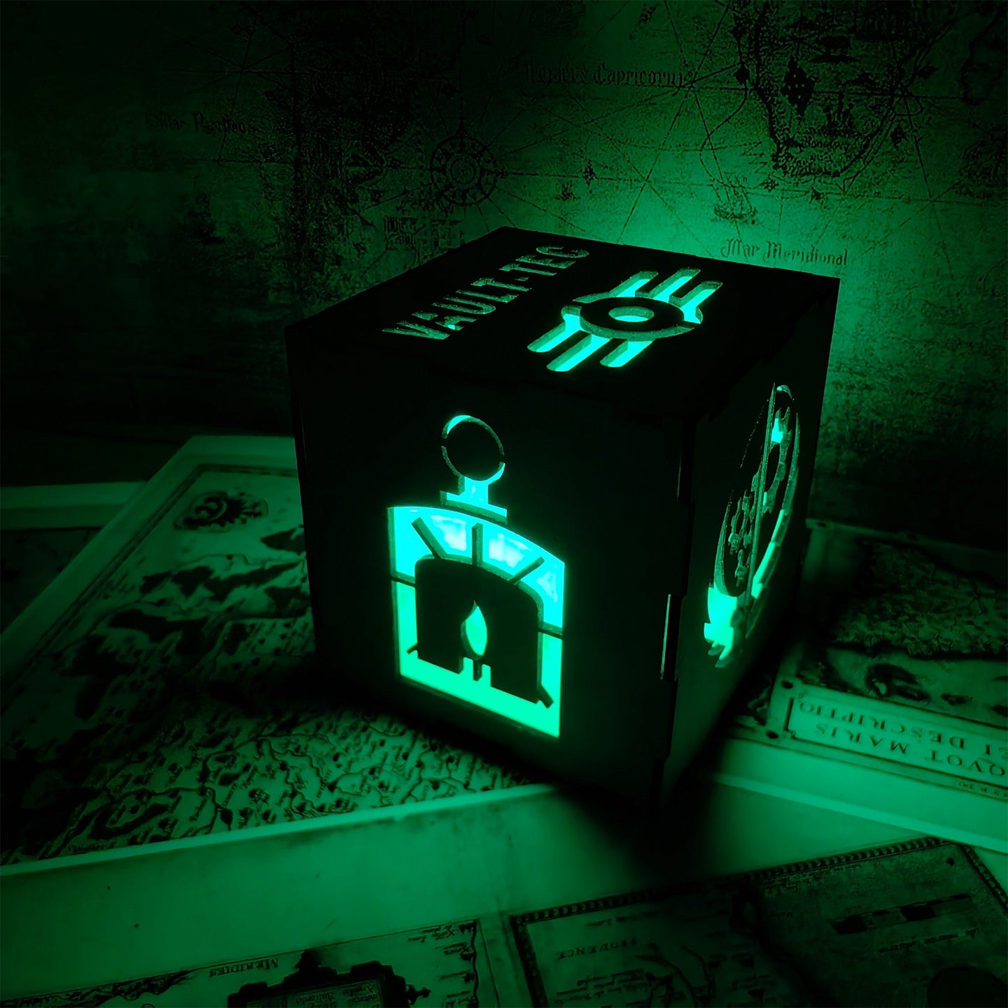 Brotherhood Of Steel Wood Cube Light Desk Decor