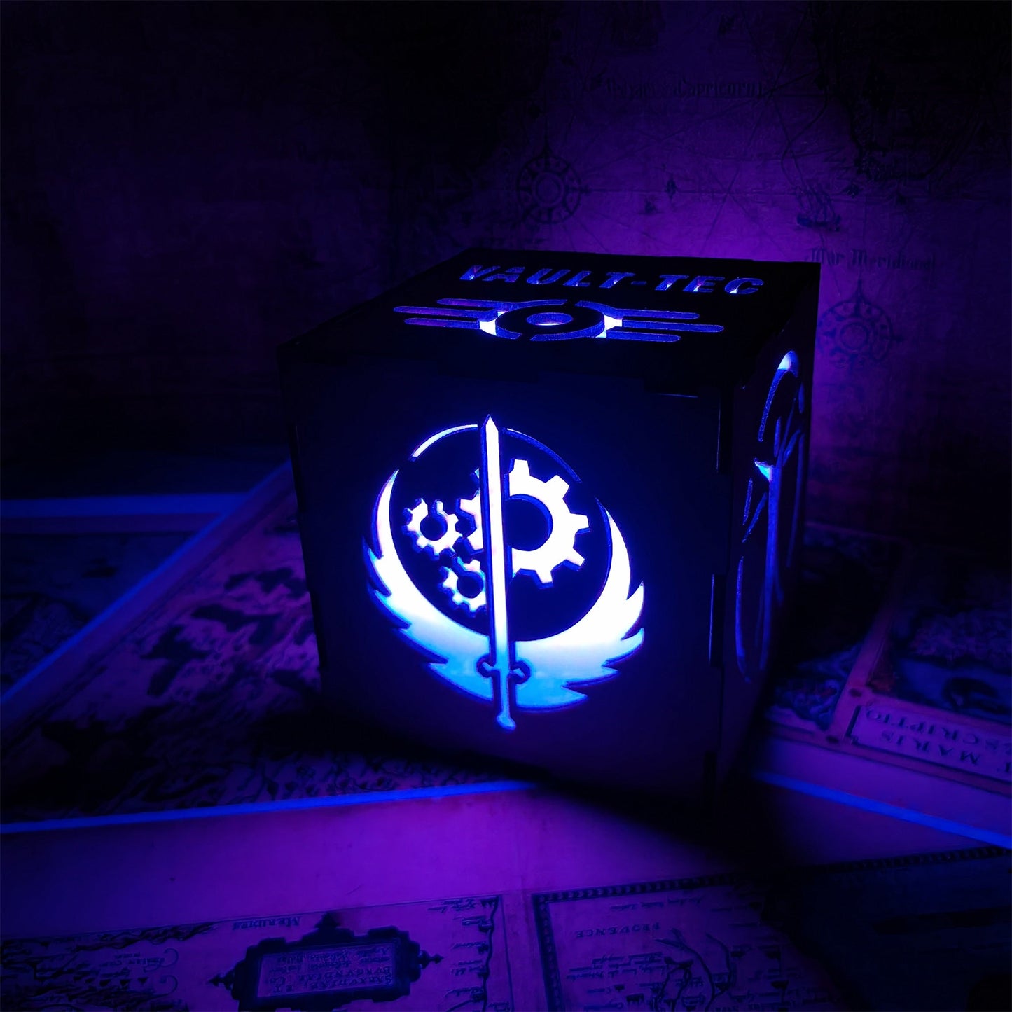 Brotherhood Of Steel Wood Cube Light Desk Decor