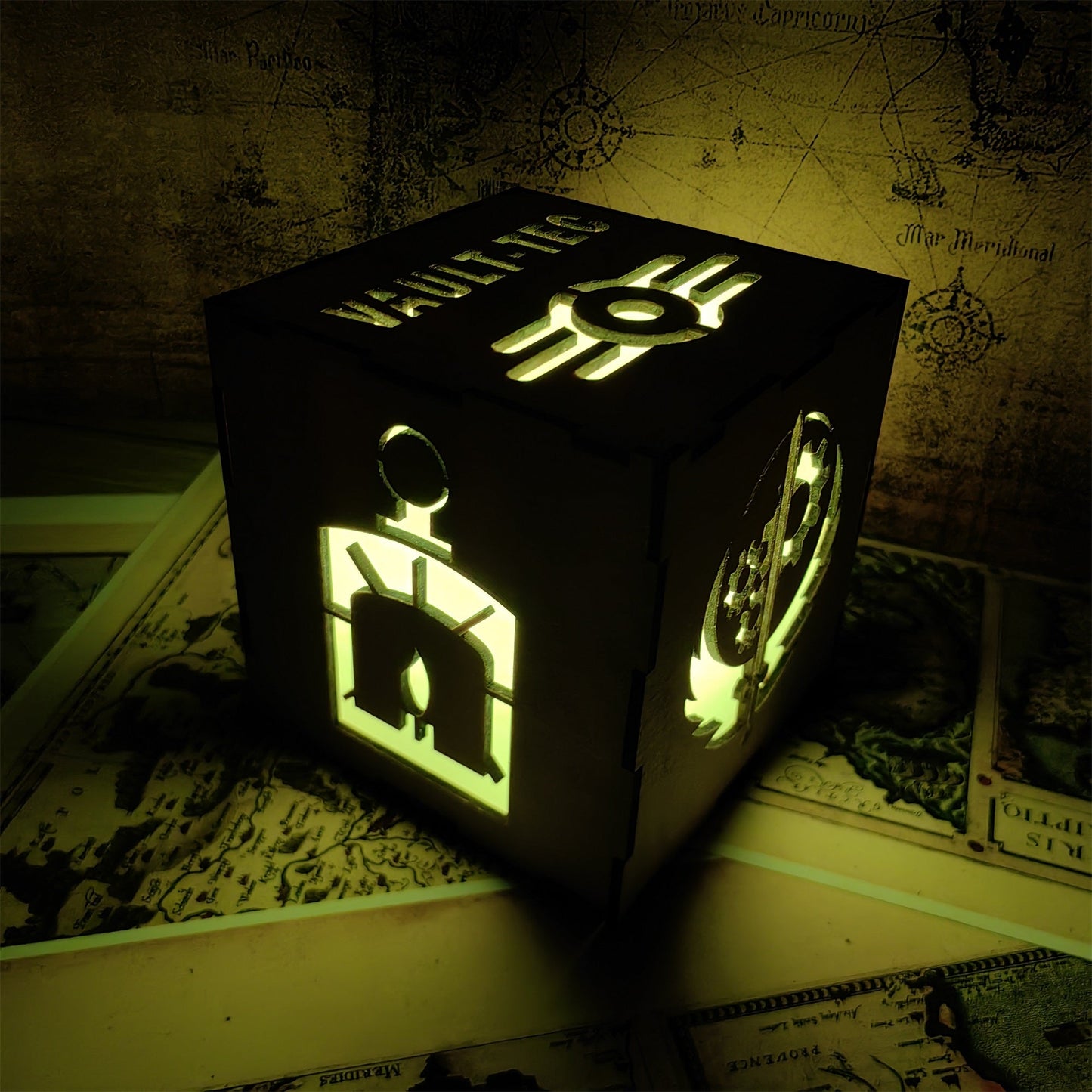 Brotherhood Of Steel Wood Cube Light Desk Decor