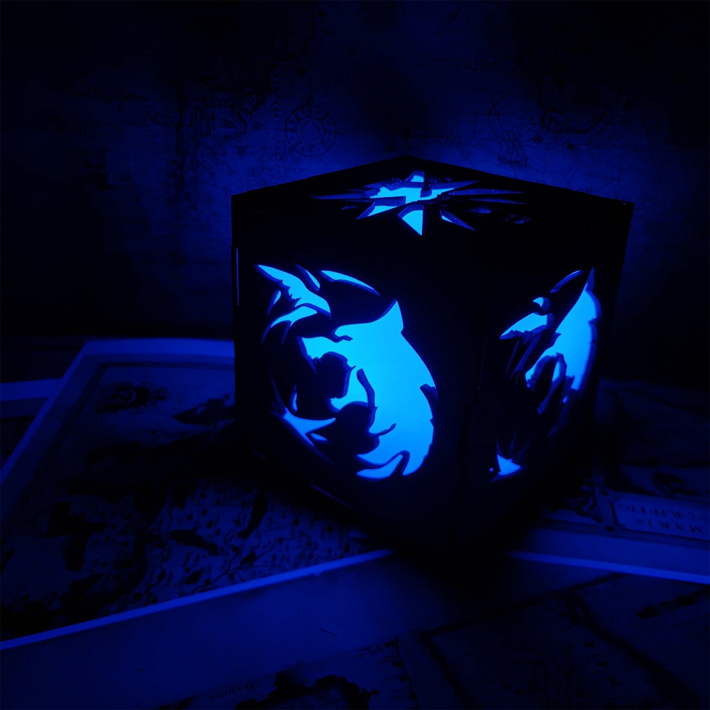 Geralt Wolf School Badge Wood Cube Light Desk Decor
