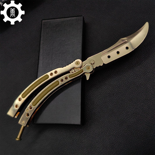 Golden Balisong Metal Butterfly Knife Game Prop 