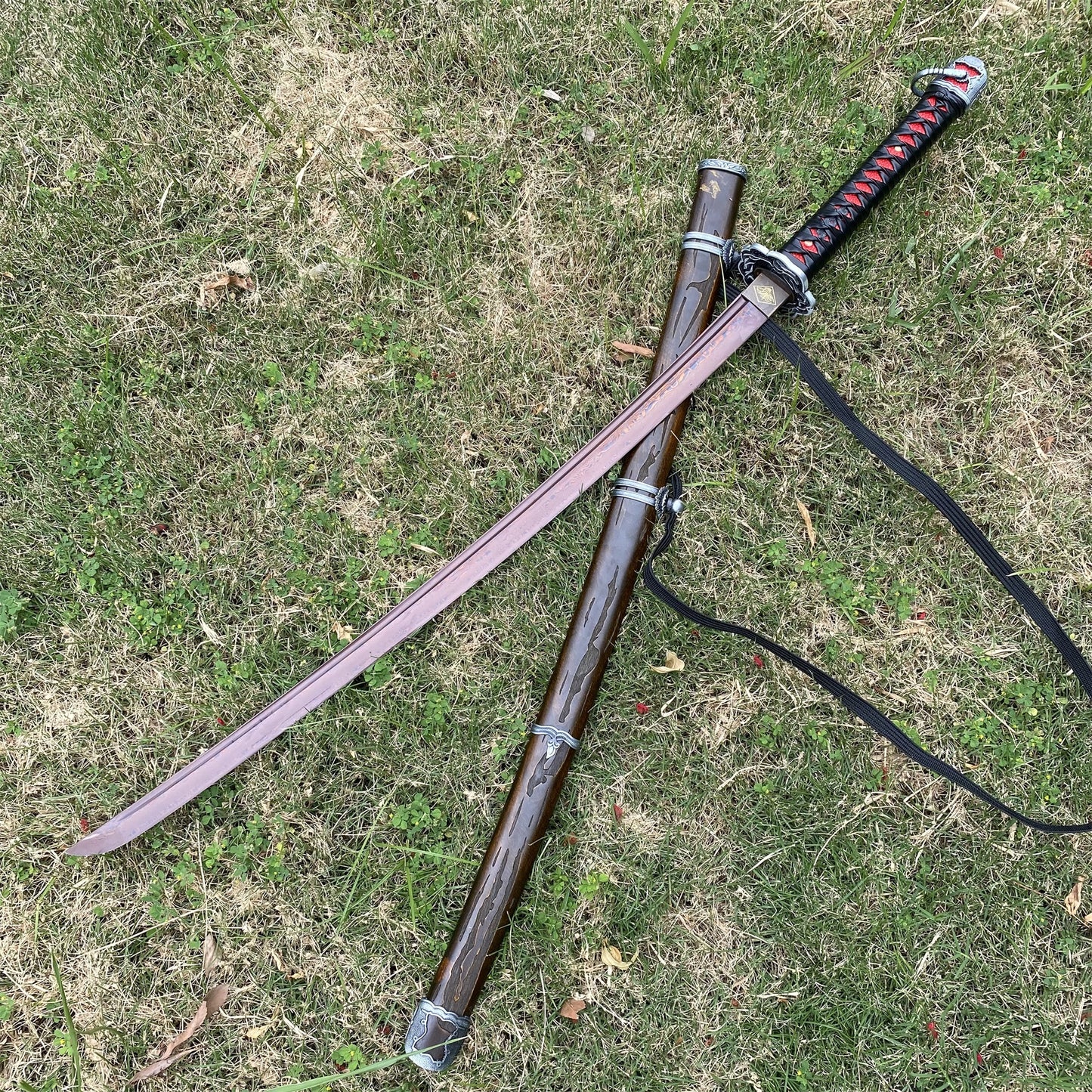 IRL Red Mortal Blade Damascus Steel Gracious Gift of Tears Katana For Collection