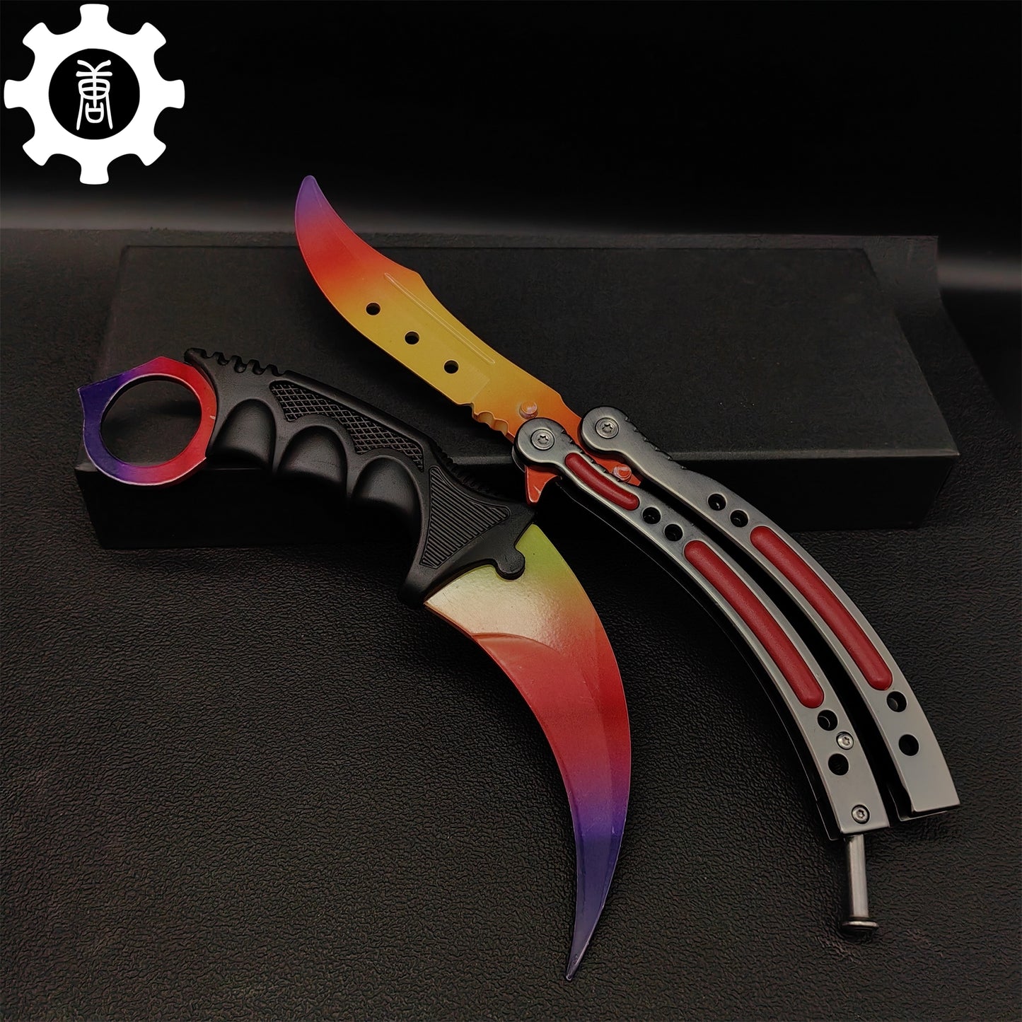 Fade Blunt Blade Karambit Trainer & Balisong Butterfly Knife Trainer 2 in 1 Pack Gift Box