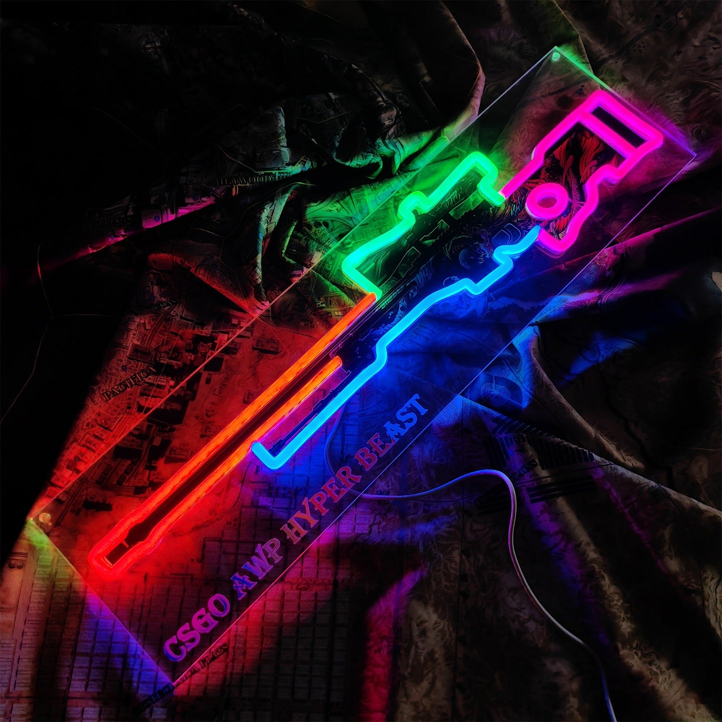 AWP Hyper Beast Sniper Gun Neon Light Wall Decor