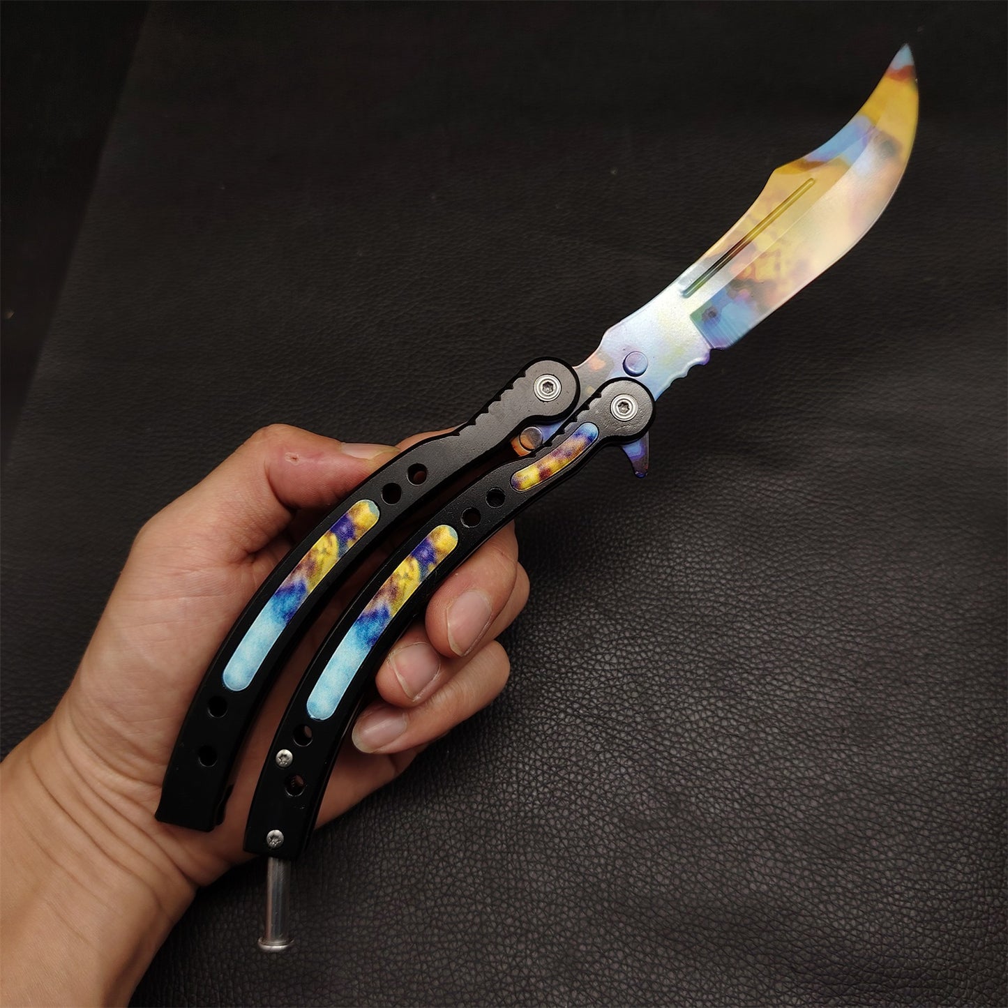 Case Hardened Blunt Blade Karambit Trainer & Balisong Butterfly Knife Trainer 2 in 1 Pack Gift Box