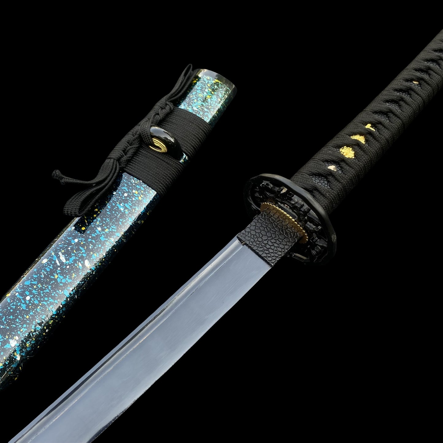 Japanese Katana Black Blade - Ink Plum Blossom
