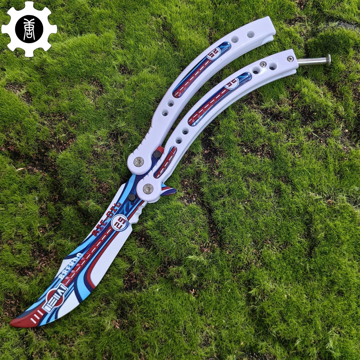 Italian Rally White Handle Metal Butterfly Knife Game Prop