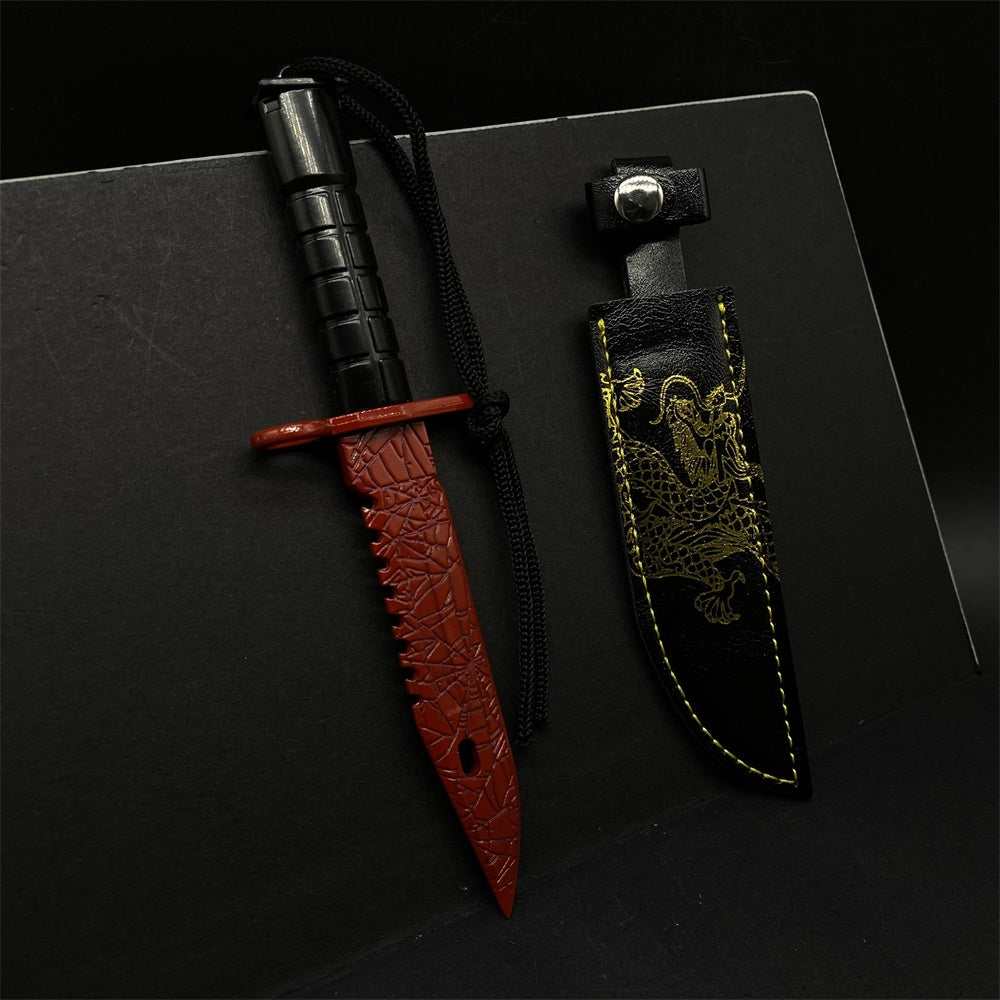 Fake Prop M9 Bayonet Crimson Web Blunt Dagger With Leather Case 16CM/6.3"