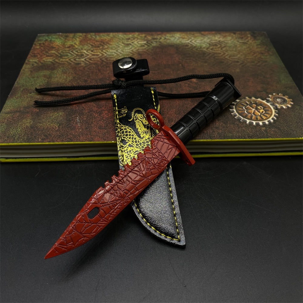 Fake Prop M9 Bayonet Crimson Web Blunt Dagger With Leather Case 16CM/6.3"