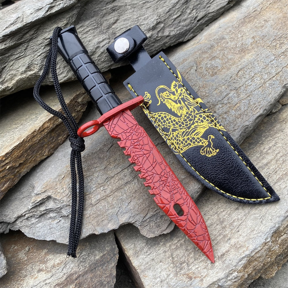 Fake Prop M9 Bayonet Crimson Web Blunt Dagger With Leather Case 16CM/6.3"